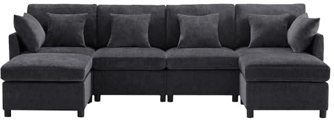 Bladez Modulares U-förmiges Sofa in Beige, Chenille-Stoff, 278x161x81 cm, Modern mit 8 Dekokissen, Abnehmbarer Hocker, für Wohnbereich (Grey)