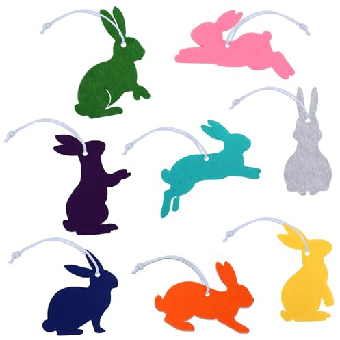 SEPGLITTER Osterfilzanhänger Set, 16 Stück Filz-Anhänger Klassische Osterdekoration, Bunte Hasen Anhänger zu Ostern aus Filz mit Aufhängebändchen für Baum und Raumdeko