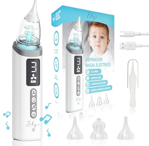 ZALEZ - Aspirador Nasal para Bebe - Sacamocos Bebe - Aspirador Nasal Recargable con 3 Boquillas y 3 Niveles de Succión - Saca Mocos para Bebes con Luz, Música Relajante para Recién Nacidos