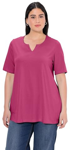 Ulla Popken Damen große Größen Übergrößen Plus Size T-Shirt, A-Linie, Tunika-Ausschnitt, Halbarm Sommerbeere 42+ 807259812-42+
