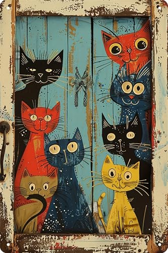 Cartel retro de chapa divertido de gato, señal vintage de metal para animales, decoración de pared para bares, póster de metal para cocina, pub, club, sala de estar, restaurante, tienda, oficina
