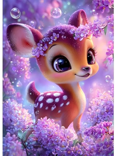 GDYEEH Pflaumenhirsch Diamond Painting Kits Erwachsene, 5D Lila Blumenmeer Diamant Kunst Bilder Anfänger, DIY Runder Vollbohrer Hirsch Diamanten Malerei Stickerei Geschenke Home Wand Dekor 30x40 cm