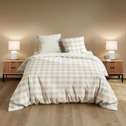 Douceur d'Intérieur, Bettwäsche, 3-teilig (240 x 220 cm) Victoire Naturel, 100% Baumwolle