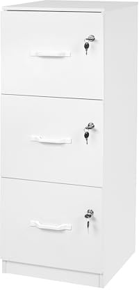 Relaxdays Aktenschrank Hängeregister, 3 abschließbare Schubladen, weiß | HxBxT: 103 x 40 x 40 cm, Hängeregisterschrank