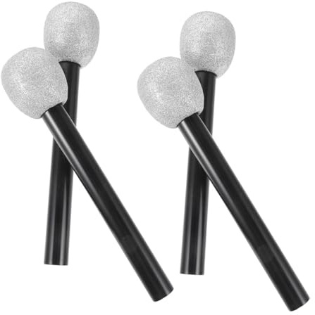 NOLITOY 4pcs Glitter Foam Microphone, Pretend Play Party Props Silver Sparkle, Microphone Models for Dance, Singing, and Performance Role Play