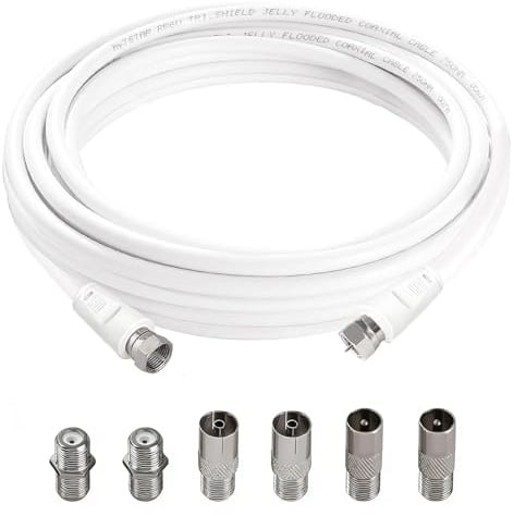 AmiCera SAT Antennenkabel 2m, F Stecker auf F Stecker Hochgeschwindigkeits RG6 Koaxialkabel mit 6 Stücke Verlängerungskupplungen, 75 Ohm RG6 Kabel für Kabelbox TV Digital Router Satellitenkabel Weiß