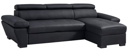 Vente-unique-Ecksofa mit Schlaffunktion, Ecke rechts, ausklappbar, Leder schwarz – JONOVA