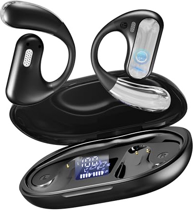 Open Ear Kopfhörer Bluetooth 5.4 HiFi Kopfhörer mit Flexiblem Ohrhaken 4 ENC Mic Intelligente Berührung Kabellos Ohrhörer 40 Std Spielzeit Doppel LED Ladebox Over Ear Kopfhörer für Sport, Running