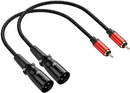 SinLoon Cable de audio XLR de 3 pines macho a RCA macho, cable adaptador equilibrado a desequilibrado, carcasa de metal con textura de cuero súper suave, conector chapado en oro para mezclador