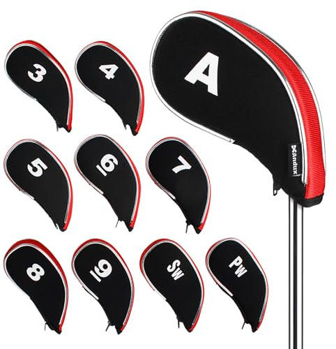Andux Neoprene Golf Iron Club Head Covers with Zipper 10pcs/set Black/red