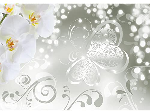 Runa Art Fototapete Blumen Orchidee 352 x 250 cm Vlies Tapeten XXL Moderne Wandtapete Wohnzimmer Schlafzimmer Grau 9076011b