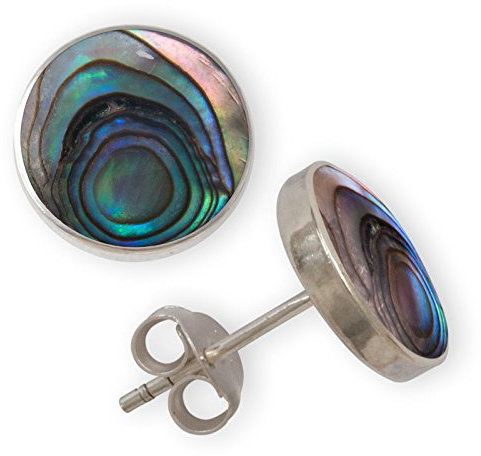 Fly Style Ohrstecker Silber 925 - Muschel Ohrstecker - Ohrringe mit Stein und Muschel - Perlmutt Schmuck, Grösse:10 mm, Farbwahl:Pauamuschel