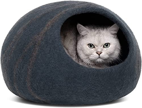 MEOWFIA Cat Cave - Merino Wool Bed for Indoor Cats (Slate Grey, Large) | Cat Bed Enclosure, Premium Felt, Handmade, Super Soft, Lightweight, Breathable, Adjustable Shape