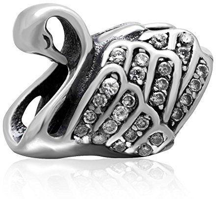 Armband-Anhänger „Feenschwan“ mit Kristall, 925er Sterlingsilber, Tier-Charm, für Pandora-Bettelarmbänder a