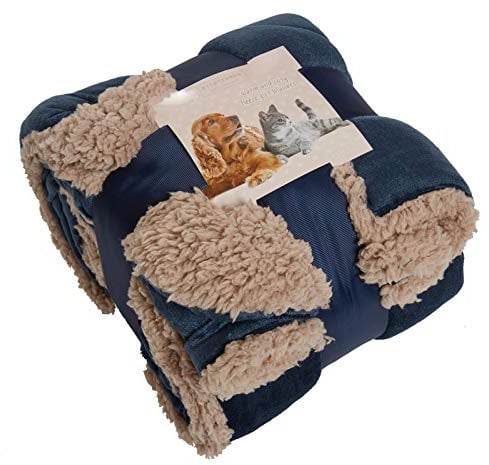 Brentfords Dog Blankets Washable Large Sherpa Pet Dog Blanket Soft Fluffy Warm Animal Cat Kitten Kennel Mat Warm Throw Over Plush Fleece, Navy Blue - 75 x 110cm