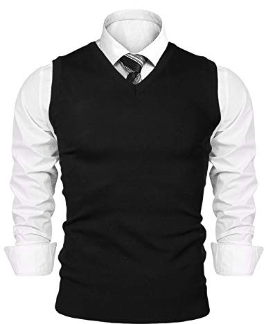 Sykooria Gilet Uomo Scollo a V Senza Maniche Slim Fit Nero XL