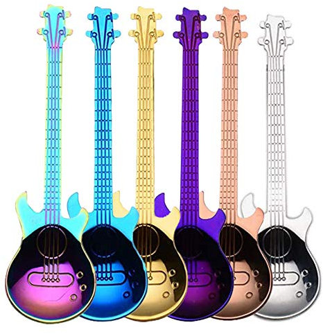 ESRISE Gitarre Kaffeelöffel Set Bunte Edelstahl Gitarren Kaffee Löffel Set， Kleine Zuhause Löffel, Dessertlöffel,EIS Löffel,Joghurtlöffel, Teelöffel, Espressolöffel (Mehrfarbig-6)