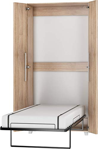 FurnitureByJDM Schrankbett 90x200 cm – Vertikales Klappbett für Platzersparnis – Kompaktes Klappbares Bett im Schrank – Teddy Wandbett (Eiche Sonoma)