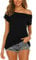 Lalala Boat Neck Tops for Women Dressy Short Sleeve Summer Off Shoulder Top Cute Trendy Clothes Black L