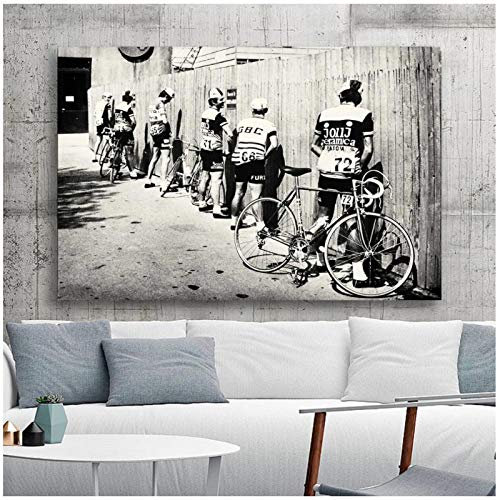 zhaoyangeng Vintage Fahrrad Foto Poster Mit Schwarz-Weiß-Radfahrer-Druck, Für Badezimmer Dekor, Mit Rennrad-Druck, Wandkunst- 50X70Cm Ungerahmt