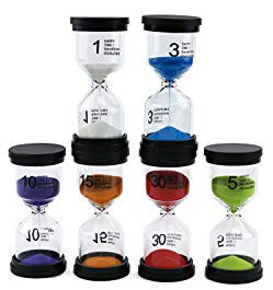 ALILAKA Lot de 6 sabliers – Petit sablier noir – 6 couleurs comprenant 1, 3, 5, 10, 15, 30 minutes