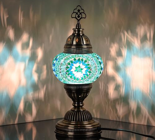 DEMMEX Abat-jour coloré fait à la main en mosaïque de verre avec base en laiton antique, petite taille 30 x 14 cm (jungle la plus mignonne)