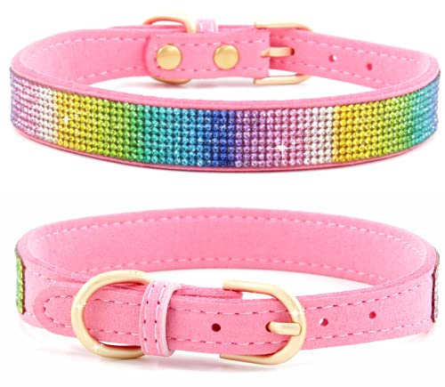 haoyueer Collier pour chien avec strass, en cuir synthétique doux, taille S, rose 2