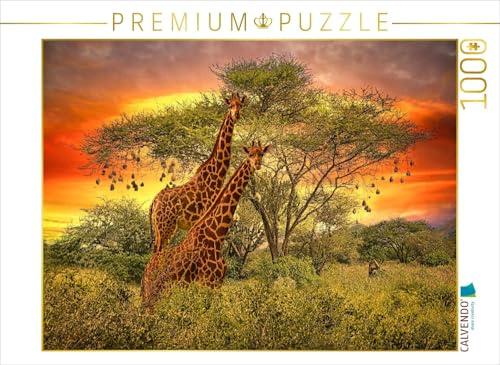 CALVENDO Puzzle Zwei Giraffen im Sonnenuntergang | 1000 Teile Lege-Größe 64 x 48 cm Foto-Puzzle für glückliche Stunden