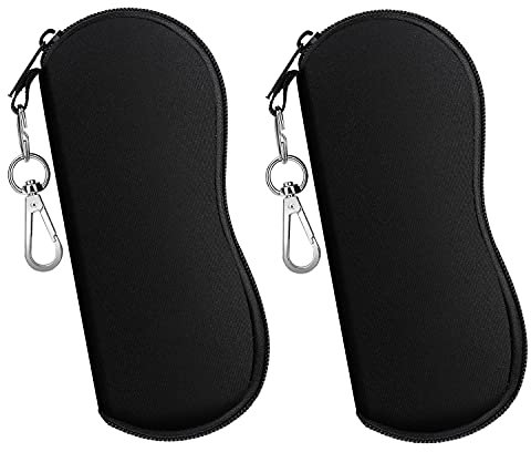 MoKo Brillenetui, 2 Stück Leicht Neopren Reißverschluss Sonnenbrille Tasche mit Gürtelclip für Brillen Rahmen Tragbare Case für Schlüssel Bleistifte Karten, Schwarz+Schwarz