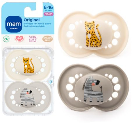 MAM Original Matte Baby Pacifier, Nipple Shape Helps Promote Healthy Oral Development, Sterilizer Case, 2 Pack, 6-16 Months, Unisex