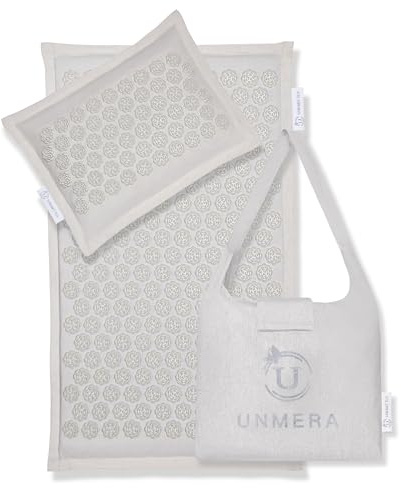UNMERA Acupressure Mat and Pillow Set,Natural Eco Linen & Coconut Fiber Filling,for Back/Neck Pain Relief, Sciatic, Headache and Muscle Relaxation, Comes with Carrying Bag