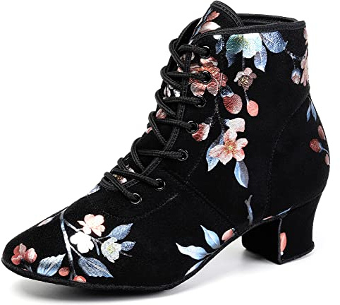 HROYL Stivali da Ballo Latino Americano Donna Punta Chiusa Tacco Basso Scarpe da Ballo Salsa e Bachata,Modello GBNJB