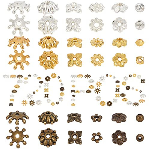 SUNNYCLUE 720Pcs Flower Bead Caps Spacer Beads Set Filigree Iron Caps 6-Petal Spacer Tibetan Style Flower End for Jewellery Making Necklaces Bracelets DIY Supplies