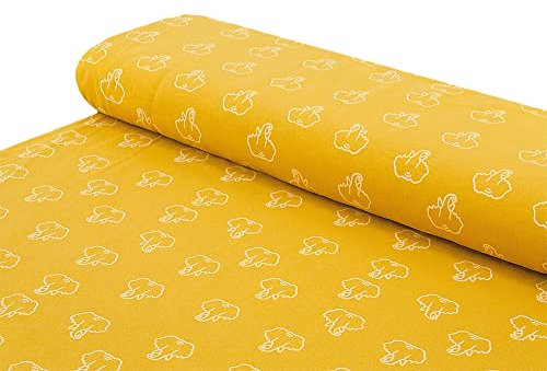 Baumwoll - Jersey Stoff Elefant gelb - Meterware ab 25 cm x 145 cm - Stoff zum Nähen