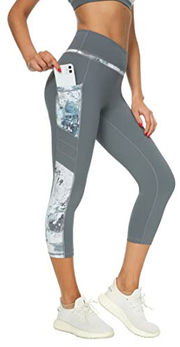 Buepeara Sport Leggings Damen Sporthose mit Taschen, High Waist Tights Laufhose Fitnesshose Für Sport & Alltag -Y2173 3/4 (Blau)/M