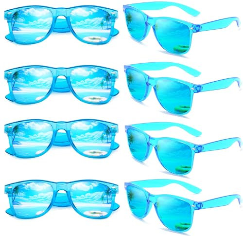 FSMILING Lot De Lunettes De Soleil Miroir Pack Lunettes De Fête Fun Lunettes Bleu Pour Femmes Hommes Adulte Evjf Fête D'anniversaire, Festival, Carnaval (8 Pack)