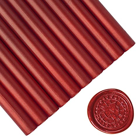 SHOWIN Pistolenkleber Siegelwachsstifte für Wachssiegelstempel – Metallic Weinrot, ideal für Hochzeitseinladungen, Karten, Umschläge, Schneckenpost, Weinpakete, Weihnachtsgeschenkideen, 10 Stück