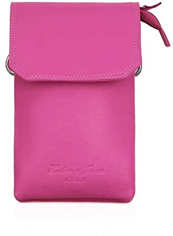 Hudson & James Genuine Leather Phone Bag, Purse Small Mobile Ladies Cross Body Shoulder Wallet for Women Adjustable Detachable Strap