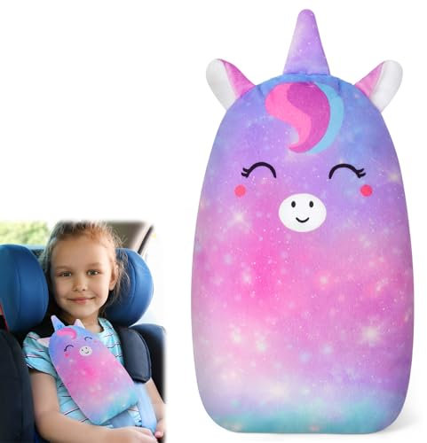 MHJY Gurtpolster Kinder Schlafkissen Auto Gurtschutz Einhorn Autogurt Polster Sicherheitsgurt Kindersitz Auto Kissen für Reise Kleinkinder, Mädchen, Jungen, Kinder