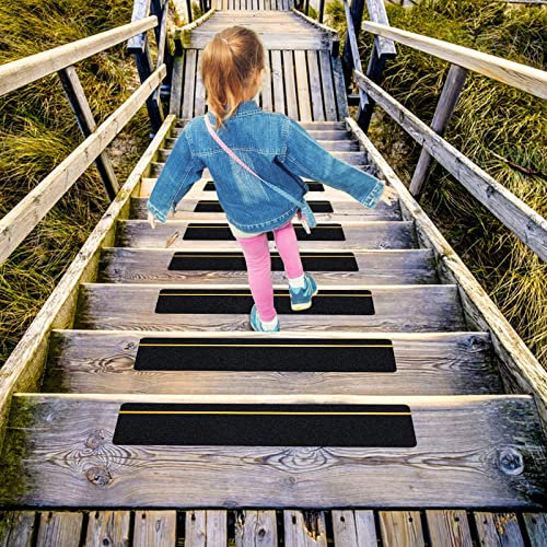 S&X Anti Slip Stair Treads, 12-Pack - 10cm x 61cm Pre-Cut Anti Slip Tape Outdoor Waterproof for All Slippery Surfaces - Weather Resistant Heavy Duty Non Slip Tape with Reflective Stripe