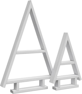 Floranica Handgemacht Holz Baum Weihnachtsbaum Tannenbaum - 2er-Set - Weiß Weihnachtsdeko Holzweihnachtsbäume Weihnachten Christbaum aus Holz zum Dekorieren Weinachtsdekorationen