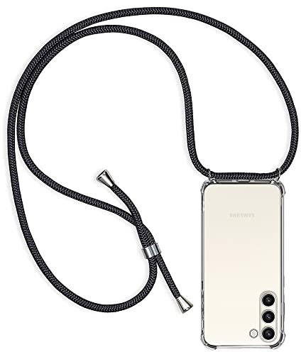 ZYIMOU Coque pour Samsung Galaxy S23 5G avec Cordon, Collier Étui de Protection Ultra-Mince Transparente Clair Silicone Gel Souple TPU Antichoc Coque avec Corde - Noir