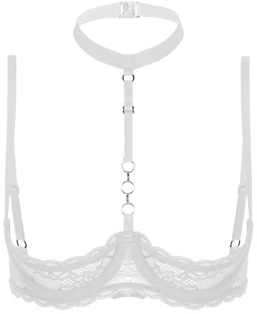 CHICTRY Womens Lace Push Up Bra Underwire 1/4 Cups Brassiere Shelf Bras Balconette Bralette Lingerie 2# White L