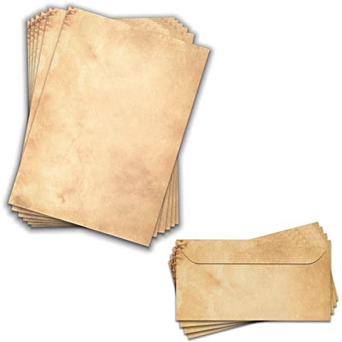 25 Blatt Briefpapier DIN A4 inkl.25 passende Briefumschläge DIN LANG Vintage bedruckbar oder per Hand beschreibbar, klimaneutral gedruckt (25er SET)