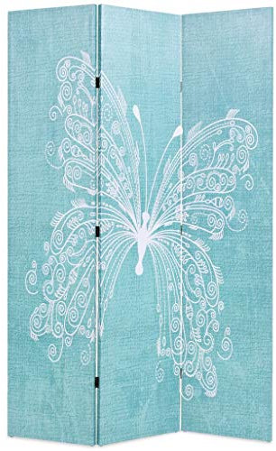Tidyard Raumteiler Klappbar Trennwand Freistehend Paravent Umkleide Sichtschutz Stellwand Spanische Wand Raumtrenner 3-TLG Paravants & Raumteiler 120 x 170 cm Schmetterling Blau