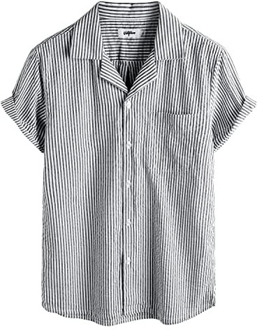 VATPAVE Mens Striped Summer Shirt Casual Button Down Short Sleeve Beach Shirts Large Black Tropical Shirts