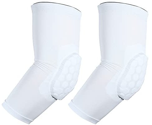 VOCOSTE 2pz Gomito Tutore, Compressione Supporto Manicotto per Articolazione, Gomito Imbottitura Manicotto per Donne Uomini Bianco Medio