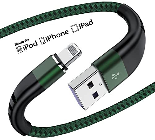 Short 2 Pack iPhone Charger 1ft, Apple MFi Certified Lightning Cable Strong Nylon Braided Charging Cable 1 Foot, Fast iPhone USB Cord for Apple iPhone 14/13/12/11/X/XS/XR/8/iPad Mini Air（Green）