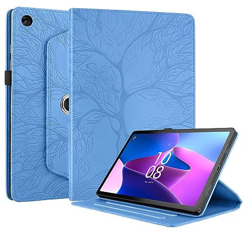 Succtopy Coque Lenovo Tab M10 Plus 10.6 (3rd Gen) TB-125FU/TB128FU 2022 Étui Support Rotatif à 360 Degrés PU Cuir Housse de Protection Portefeuille Tablet Étui Lenovo Tab M10 Plus 3rd Gen Bleu