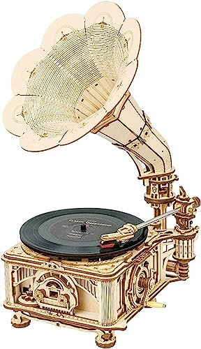 DEMCAY Giradischi Fai-da-Te in Legno, grammofono Vintage in Legno 3D, Kit Artigianale fonografo, Kit Modello Meccanico Classico da Costruire, miglior Regalo for Adolescenti Adulti